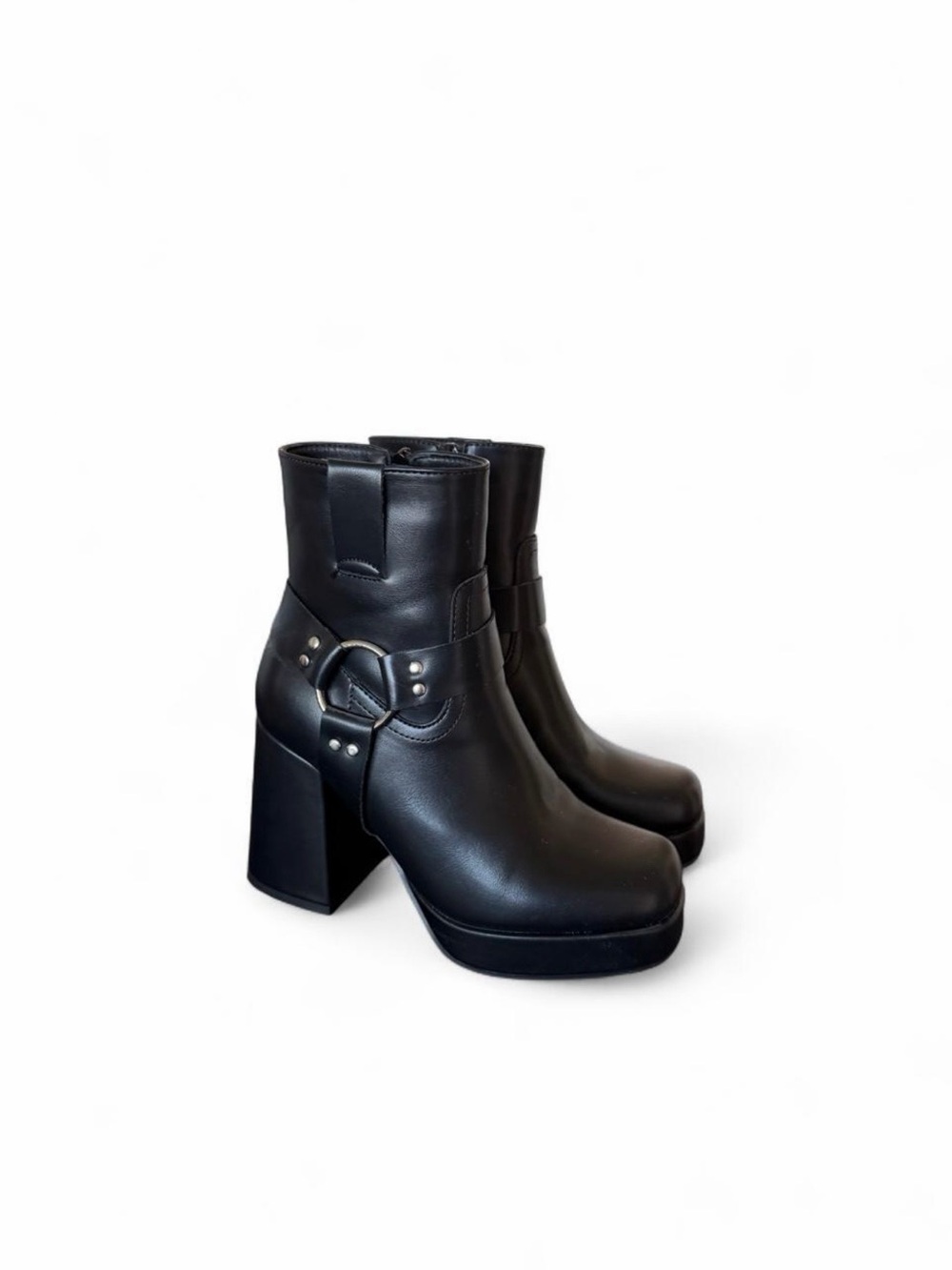 TOP Moda Black Platform Ankle Boots with Buckle Accent
